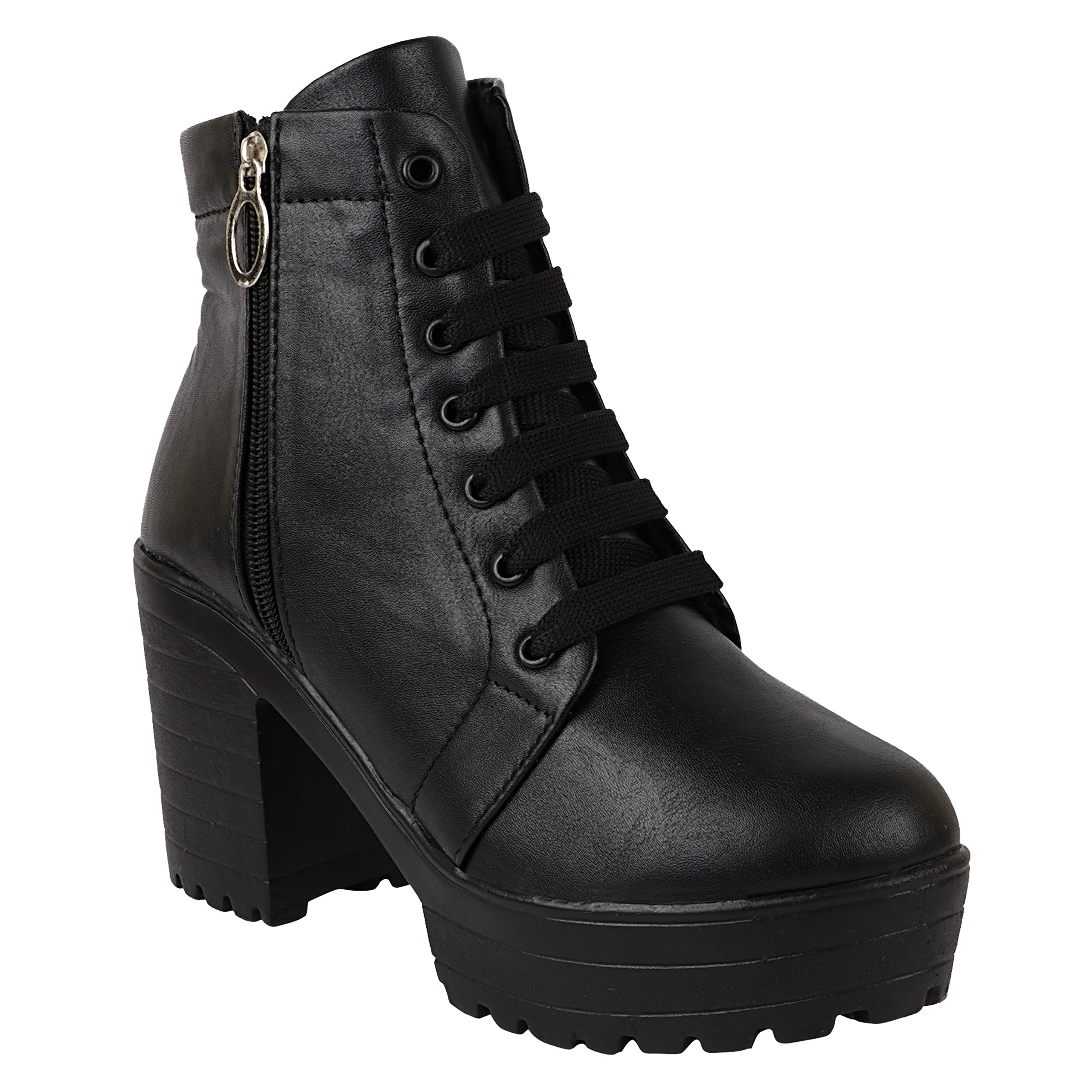 Women Zipper & Lace Up Block Heeled Boots
