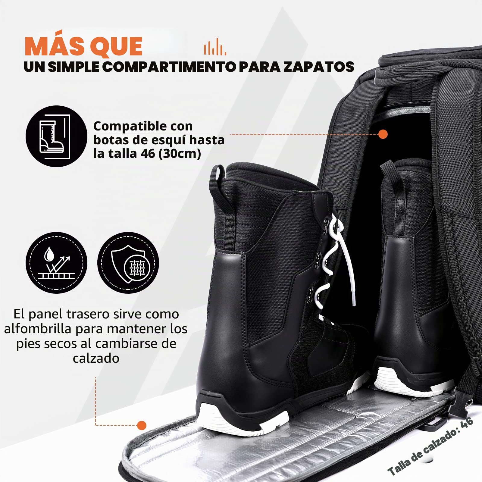 HIKENTURE Bolsa para botas de esquí, mochila con compartimento para casco, 50 l, mochila de esquí con bolsa para casco de esquí, bolsa de esquí para botas de esquí, patines, gafas de esquí, snowboard,