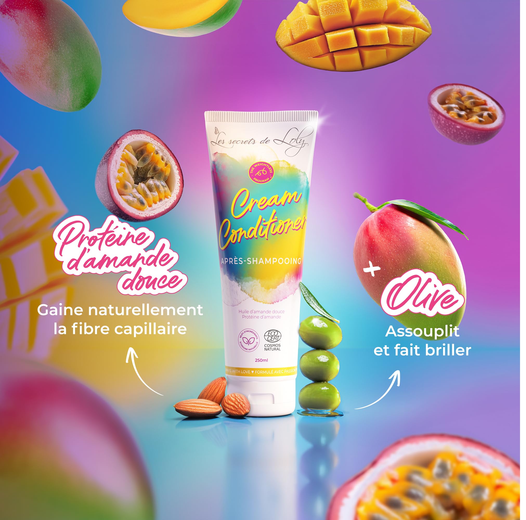 Les Secrets de Loly - Cream Conditioner - Après-shampooing démêlant Hydratant & définition - Cheveux ondulés, bouclés, frisés et crépus - 250 ml