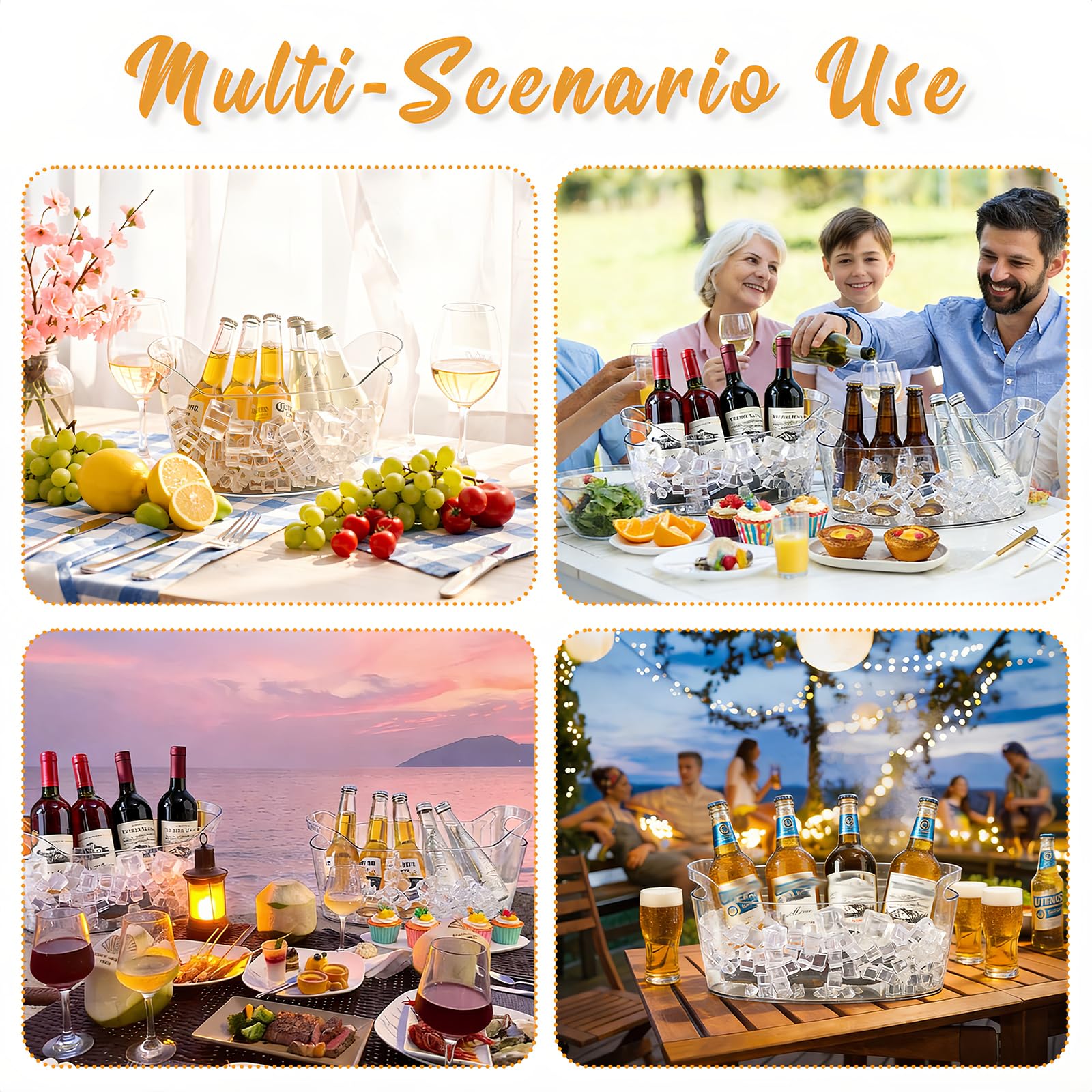 Eiskübel für Partys, 2 Packungen, tragbarer Getränke-Eiskühleimer mit Griffen für Grillabende, Kühlflaschen, Bierdosen, Champagnerkühler für Getränke/Wein/Bier, Barzubehör, Kühlwanne mit Schaufel
