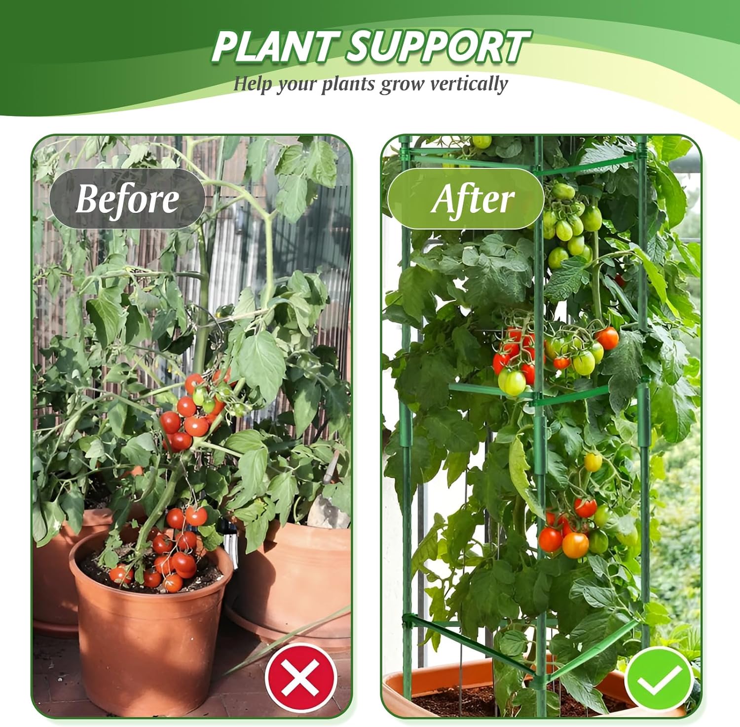 6 Pack Tomato Cage for Garden & Pots, Rust-Resistant Tomato Stakes Plant Cage Trellis Support for Climbing Vegetables Plants Flowers - 48 Inch