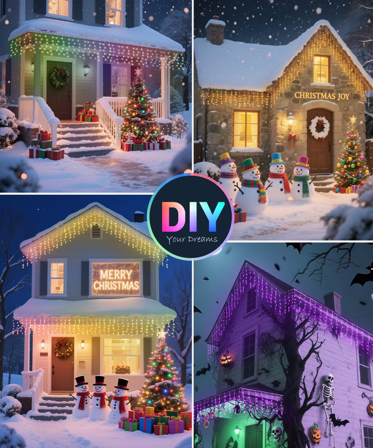 Quntis Rideau Lumineux Noel Exterieur avec APP & Télécommande, 5M×0.6M Rideau LED Lumineux Intelligentes, 16 Millions de Couleurs & 60+ Modes Guirlande Lumineuse Rideau, Luminosité Réglable