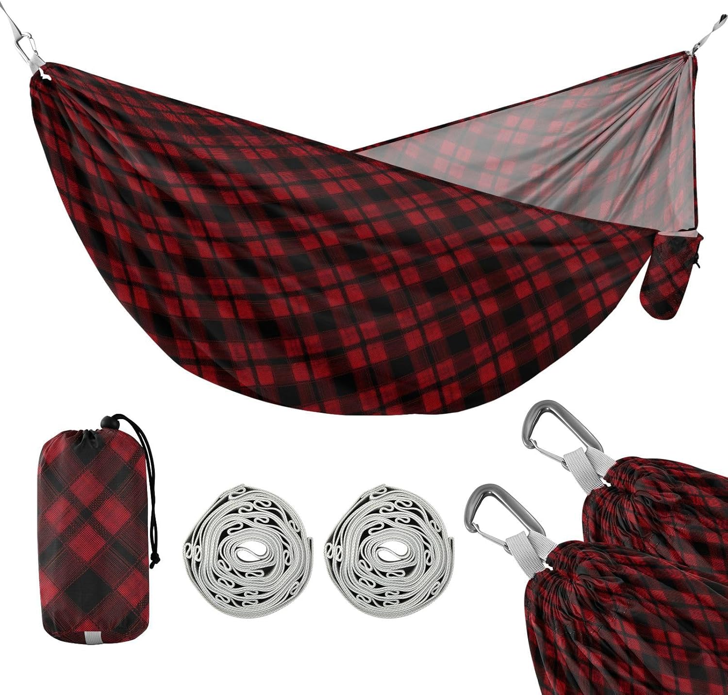 Dark Red Plaids Outdoor Hammock Cloth Hammock for Outside Camping Essentials