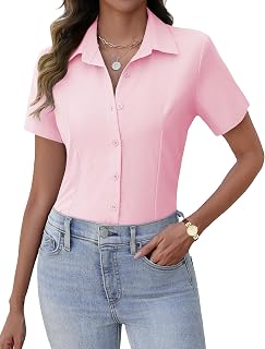 Zeagoo Women's Button Down Shirts Short Sleeve Dress Shirts Business Tops