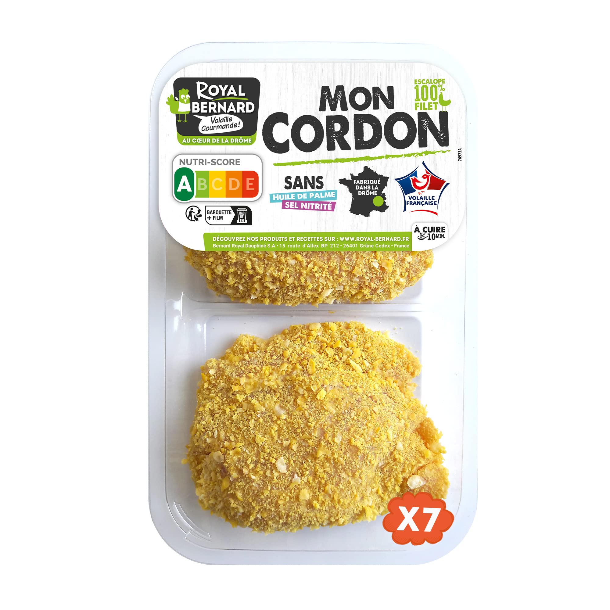 Royal Bernard - Assortiment Mon Cordon - Colis de 14 Cordons Bleus Nutri-Score A - Volaille 100% Française - Sans Huile de Palme, sans Conservateur, Sans Sel Nitrité - 2 kilos