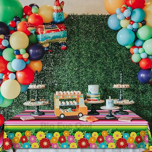 Miniatura 6 de Mantel de plástico para fiesta mexicana, desechable, diseño de flores de papel a rayas mexicanas, para fiesta de cumpleaños, fiesta de cinco