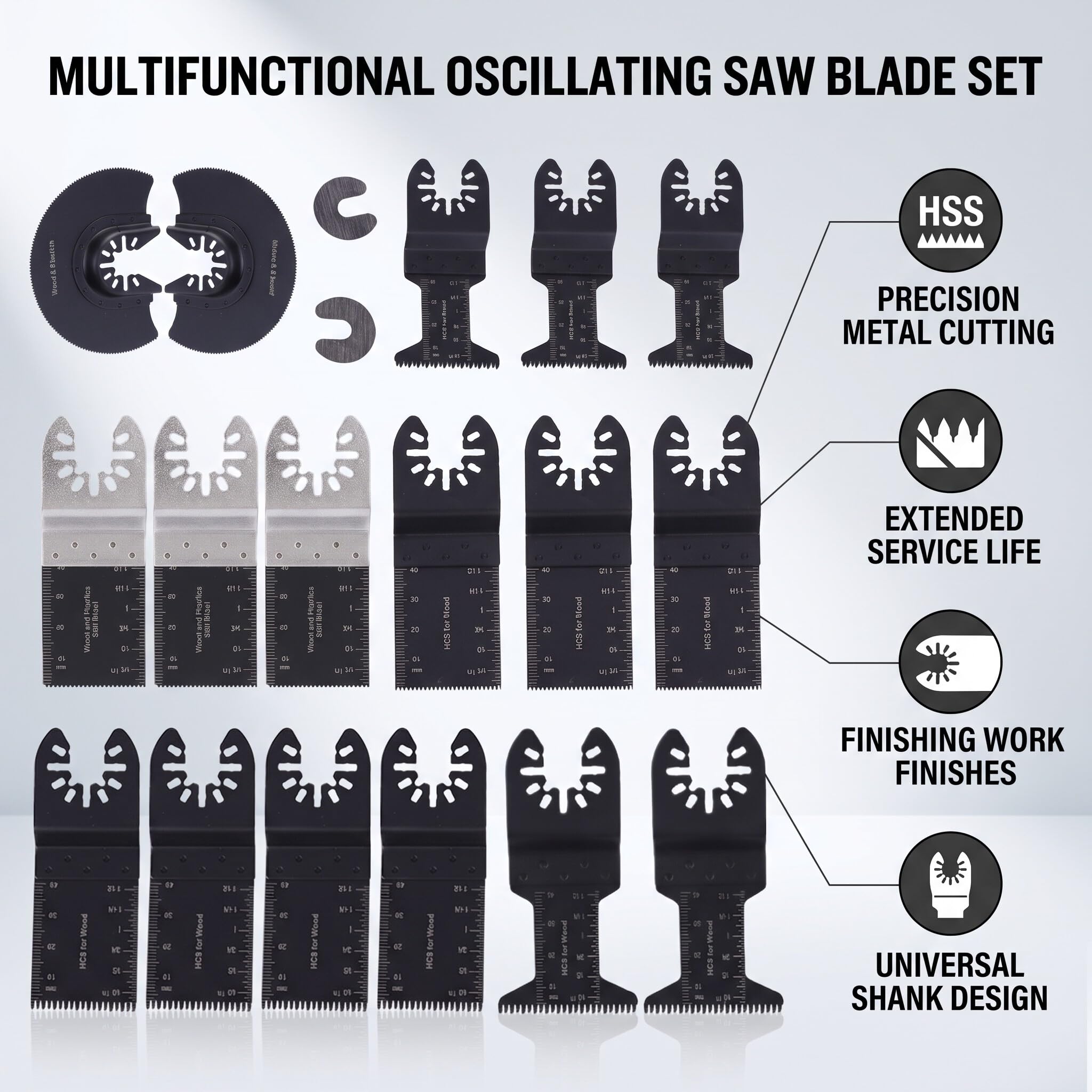 Lame per Oscillante, Set di 22 Pezzi Utensile Multifunzione Lama, Accessori per Utensili Oscillanti Multitool per Fein ecc.