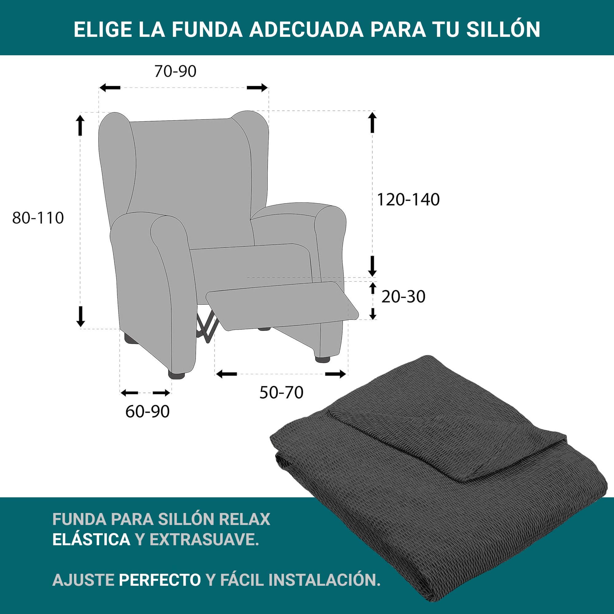 ECOMMERC3 | Funda para Sillón Relax Elástica y Extrasuave Color Antracita - Funda para Sillón Relax Ajustable 100% Made in Spain