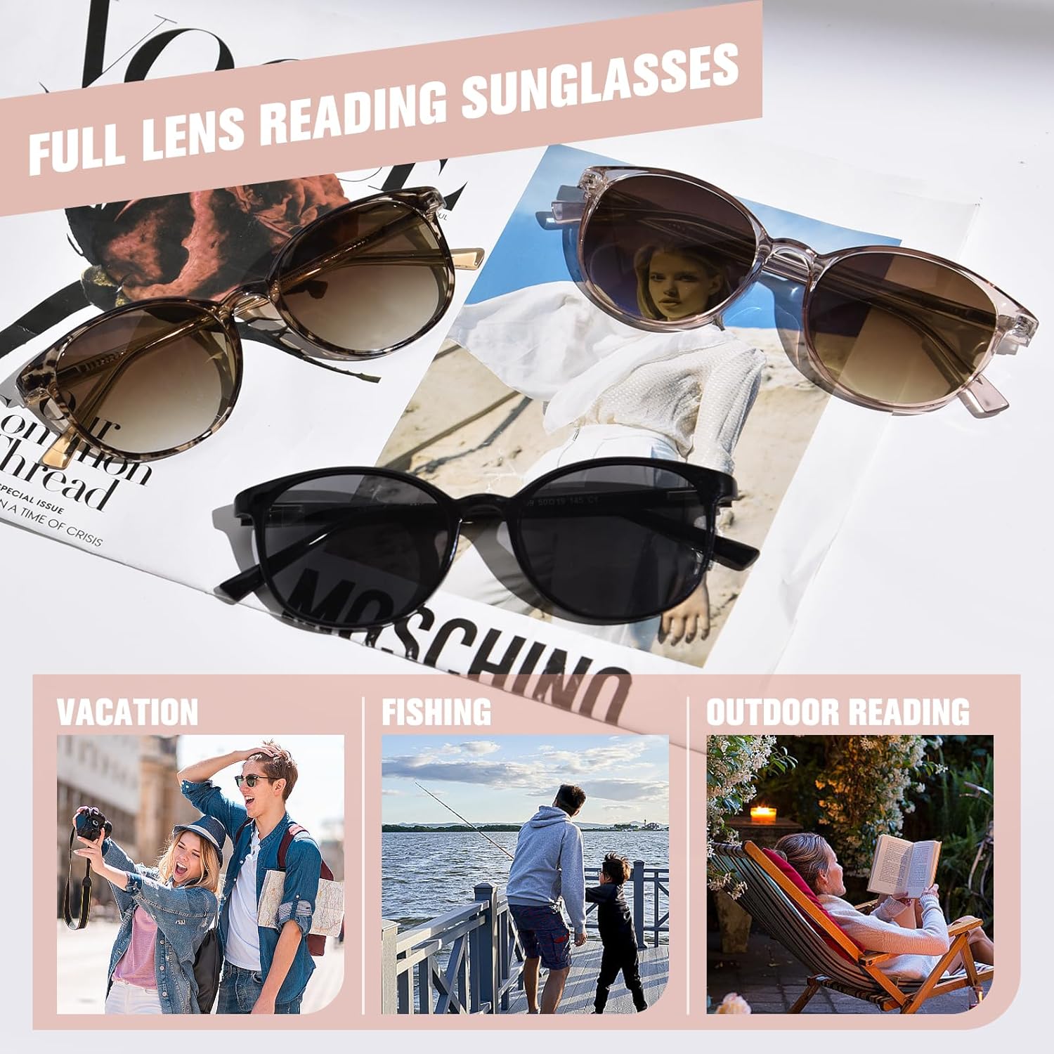 OPTOFENDY Reader Sunglasses for Women, TR90 Round Full Lens Outdoor Reading Sunglasses with Spring Hinge, UV400 Protection - Image 3