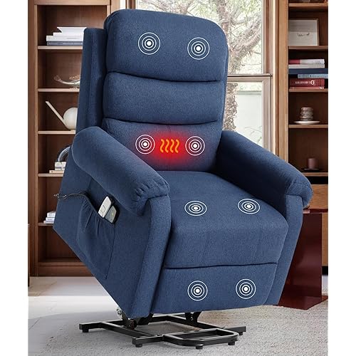 Power Lift Recliner Chair Recliners for Elderly with Heat and Massage Recliner Chair for Living Room with Infinite Position and Side Pocket, USB Charge Port (Modern Navy)
