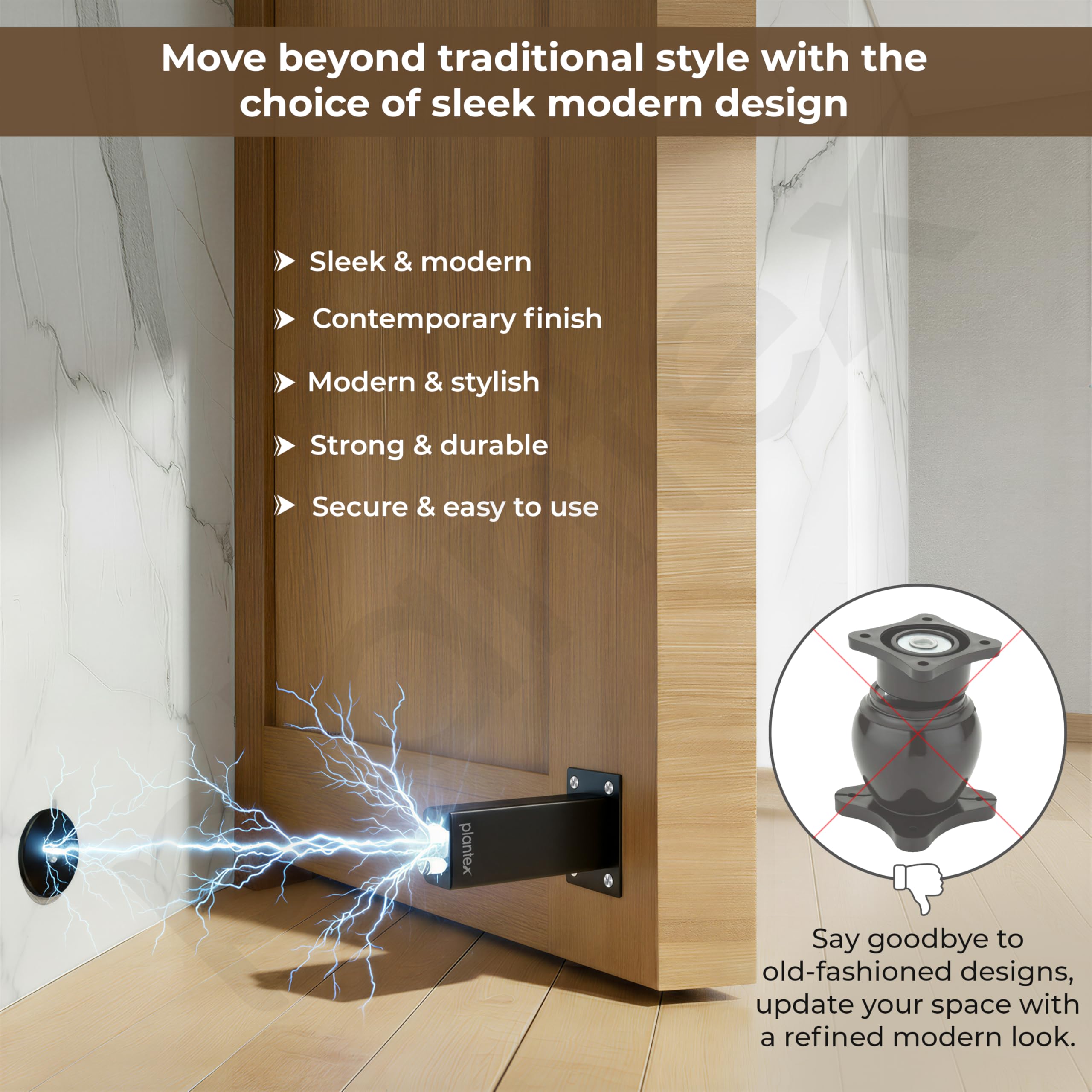 Plantex Stainless Steel Wall-Mounted Magnetic Door Stopper/Magnets to Hold Door/Doors Catcher for Wooden Door/Stops for Door - Pack of 1 (Matt Black) — Amazon image 2