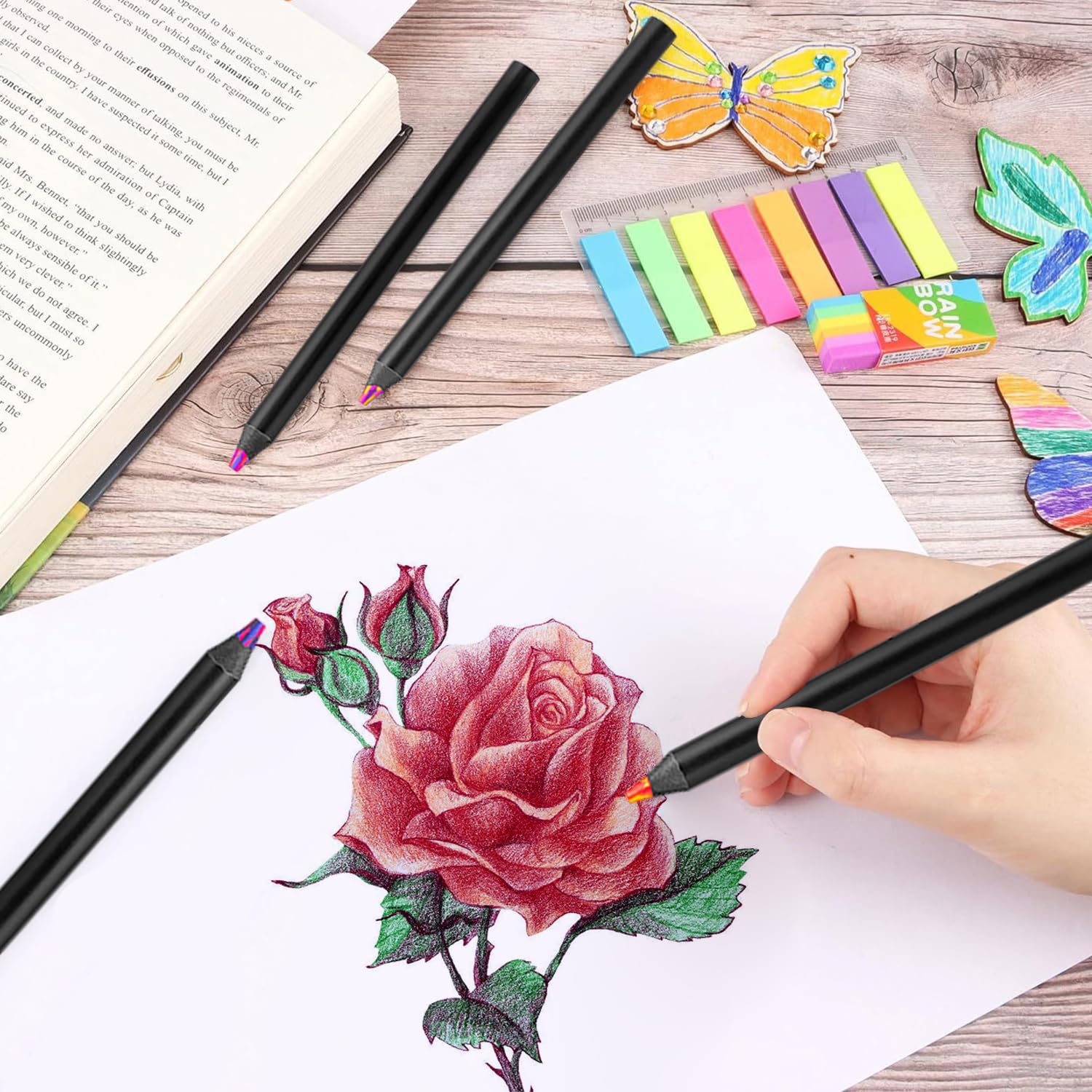 Exburanty 12 Pcs Rainbow Pencils, Multi Coloured Drawing Pencils - Image 2
