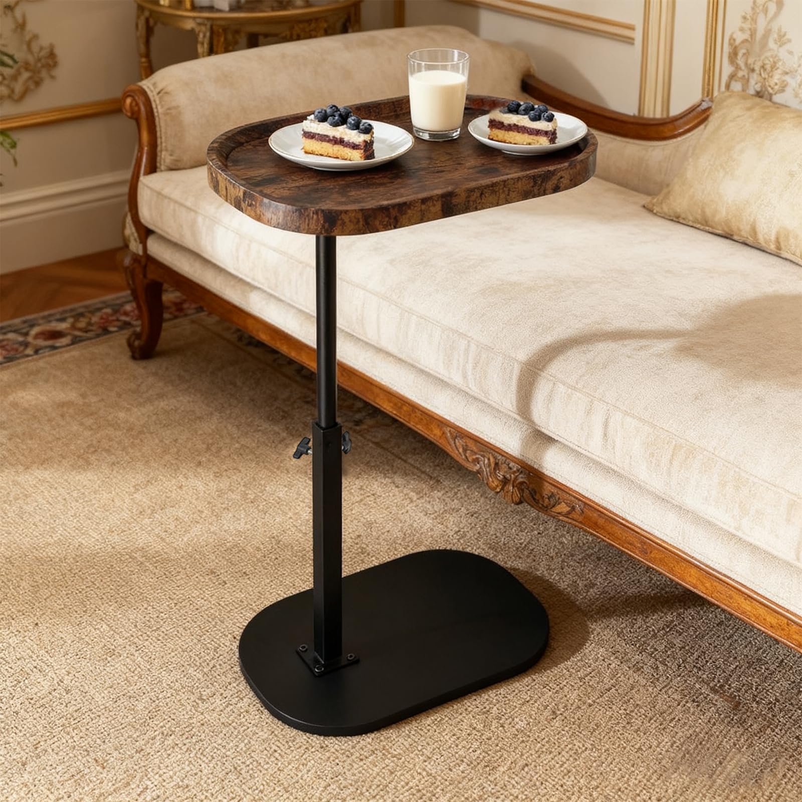YYW Adjustable C Shaped Side Table, C Table End Tables for Sofa, 360° Swivel Sofa Tables for Livingroom,Bedroom,Study and Small Spaces (Vintage Brown)