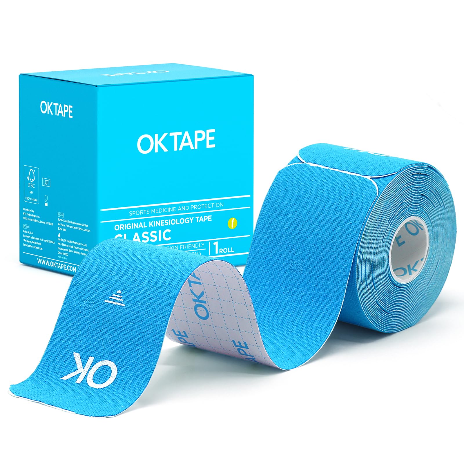 OK TAPE Kinesiology Tape 10 inches Precut, 20 Strips, Cotton Elastic Athletic Tape Latex Free, 2in x 16ft, Light Blue
