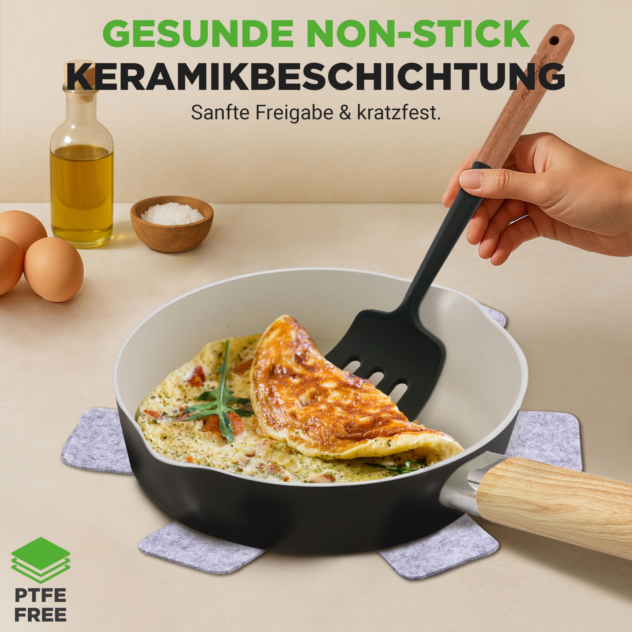 NutriChef Topfset Pfannenset Induktion, 14 Teilig, Schwarz – Keramik Antihaft Kochgeschirr mit Abnehmbaren Klappgriffen, Glasdeckeln, Platzsparender Aufbewahrung und Gleichmäßiger Wärmeverteilung