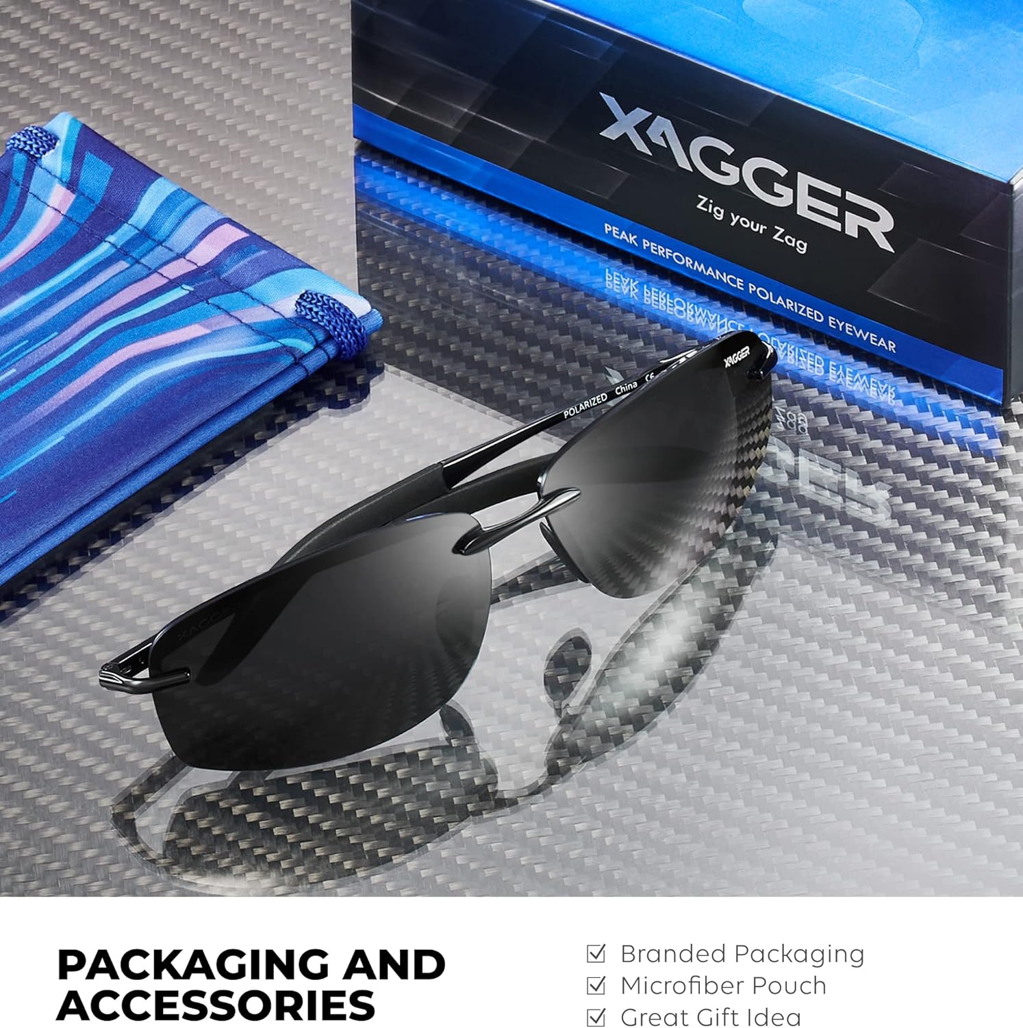Xagger Polarized Driving Sunglasses for Men Rimless Metal Frame UV400 Protection Sun Glasses - Image 5