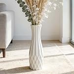17.7 Inch White Ceramic Large Floor Vase,Modern Flower Tall Vases for Home,Farmhouse,Office,Living Room Decor,Simple Design Fall Decorative Porcelain Flower Arrangement Vase Gift