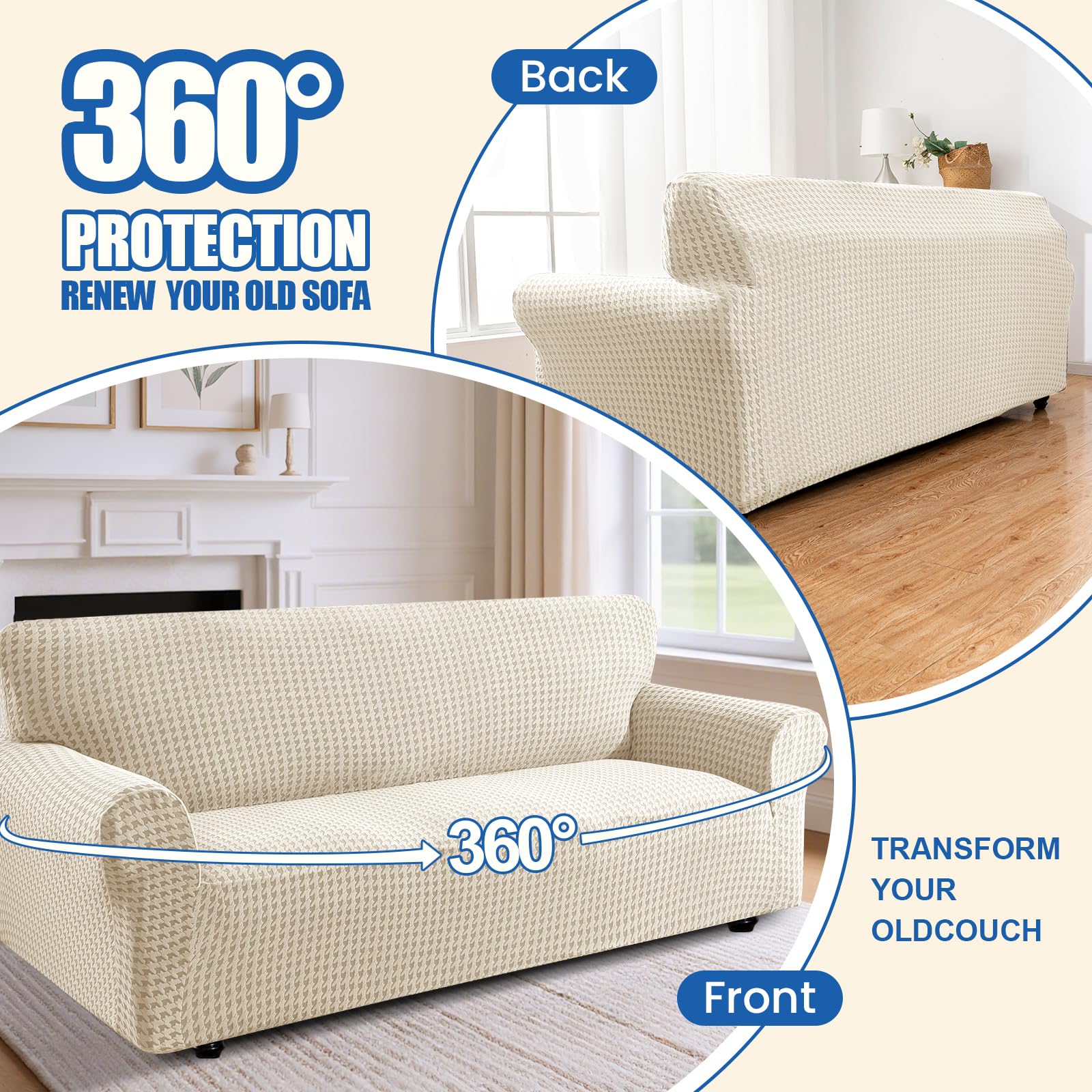 YSTELLAA Housse Canapé Extensible 3 Places, Housse De Canapé avec Accoudoirs, Super Élastique Sofa Cover Universelle, Moderne, Antidérapante, Antisalissure, Lavable, Beige