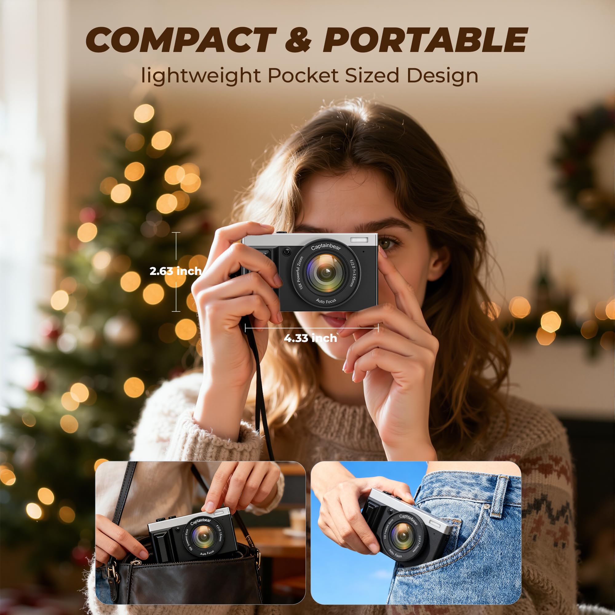 Cámara digital 4K, cámaras de 64 MP para fotografía con zoom digital de 16X, cámara de vlogging de enfoque automático para YouTube, cámara de viaje compacta con pantalla abatible de 180° de 3 pulgadas