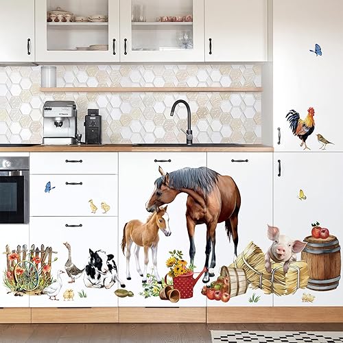 Miniatura 2 de wondever Calcomanías de pared de animales de granja, caballos, vacas, gallos para despegar y pegar, calcomanías artísticas para cocina, sala de
