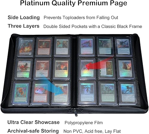 Miniatura 3 de Rayvol Toploader - Carpeta con capacidad para más de 300 cargadores superiores de 9 bolsillos para almacenamiento de tarjetas, bolsillos de doble