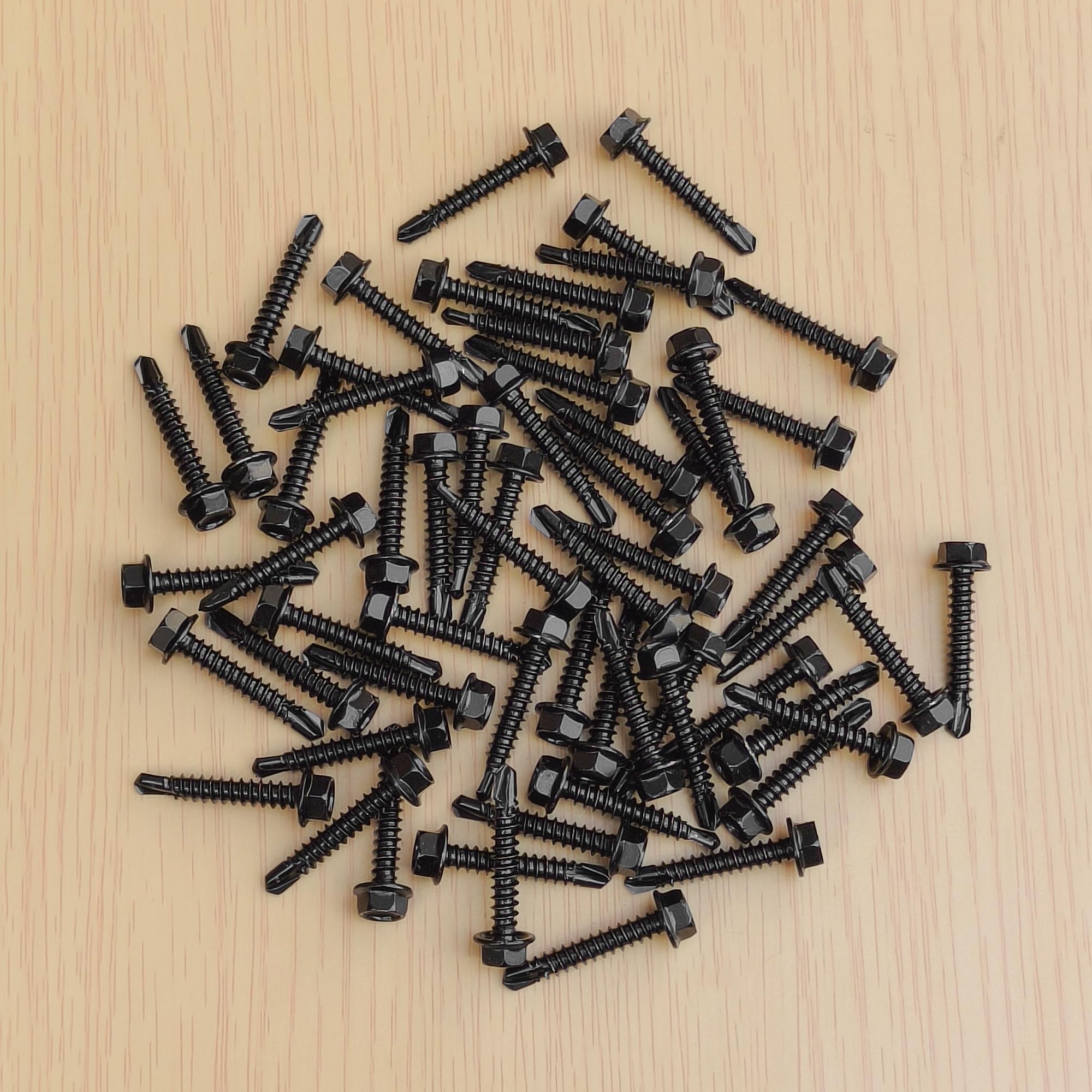 60 PCS Hex Head Self-Tapping Screws for Metal,Black 410 Stainless Steel Self-Drilling Screws (M4.2 * 25mm) - Image 2