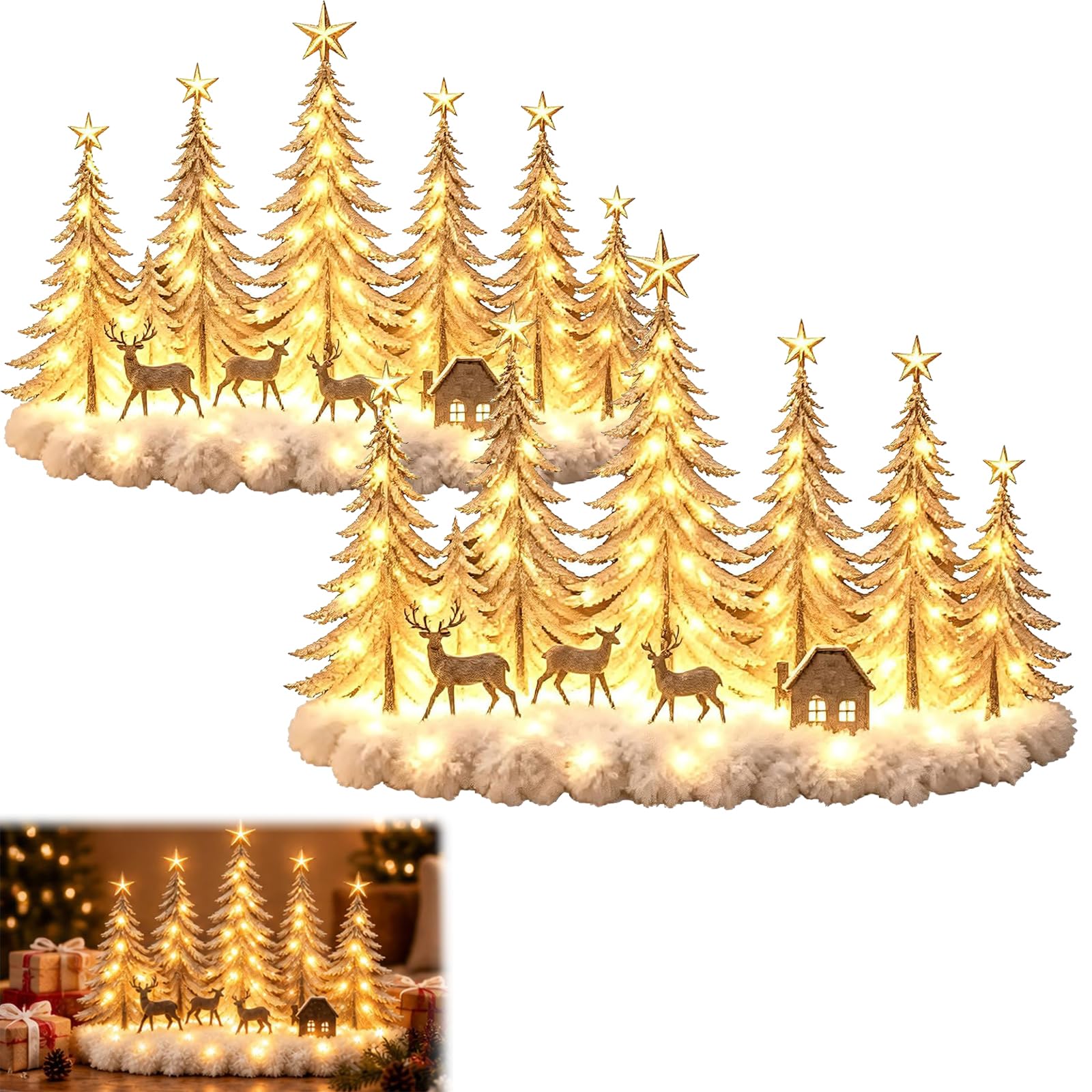 Lighted Christmas Woodland Forest Wall Decor, Enchanted Winter Grove (2PCS)
