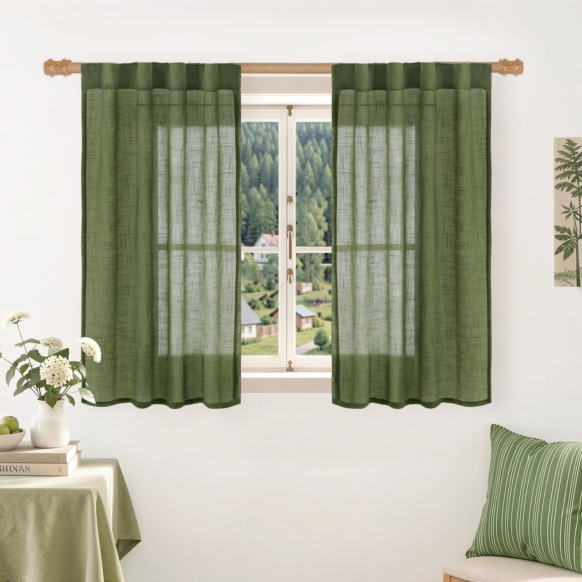 LAMIT Natural Linen Semi Sheer Curtains 84 Inches Long 2 Panels, Living Room Linen Textured Light Filtering Drapes Back Tab and Rod Pocket Neutral Window Panels for Bedroom/Sliding Door, 52 x 84 Inch — view 54