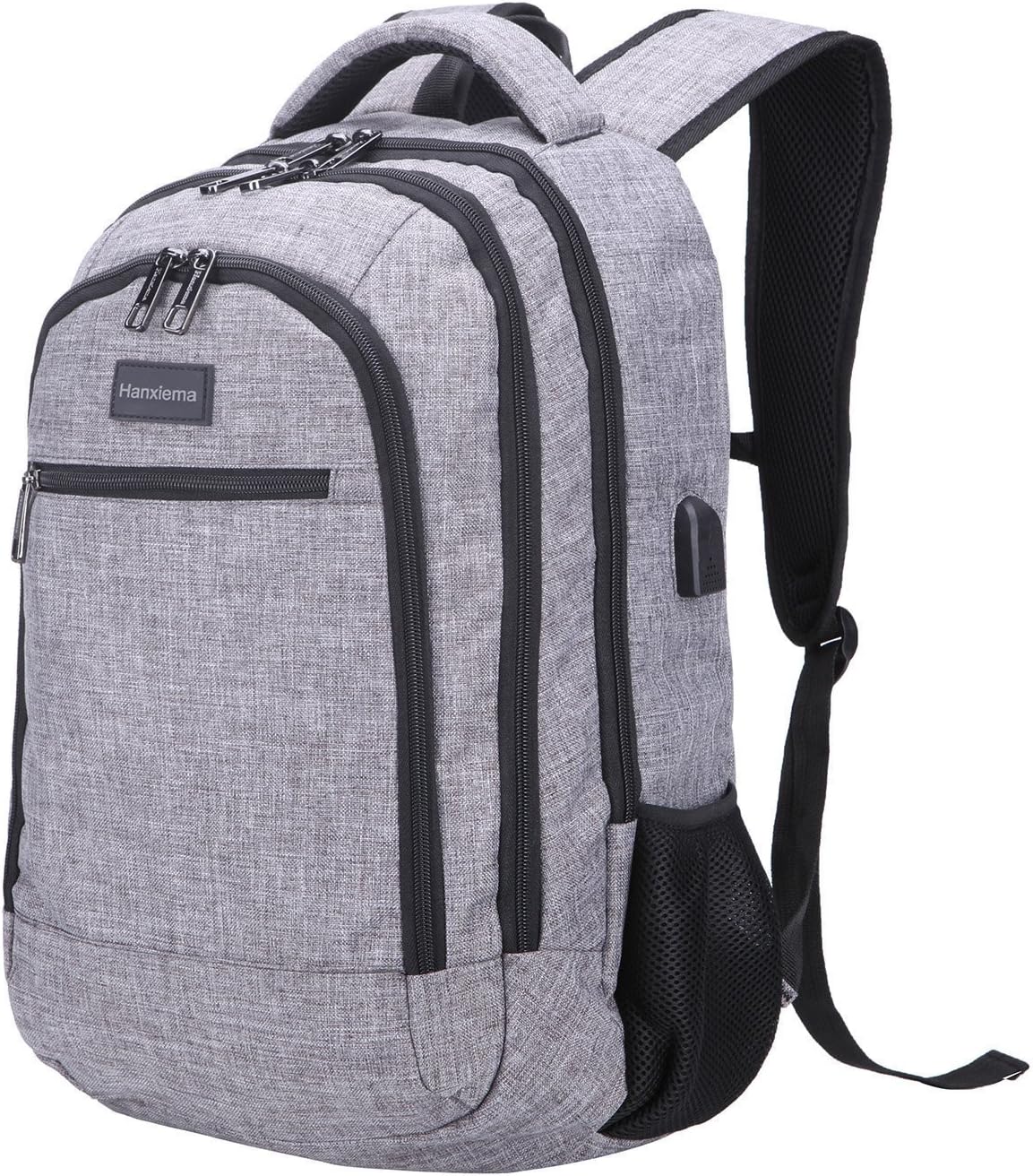 Hanxiema 900D Oxford School Backpack, USB Charging Port，Durable Waterproof Backpack, Anti-Theft Travel Laptop Backpack for Men and Women (Light-Grey HXm-01-1)