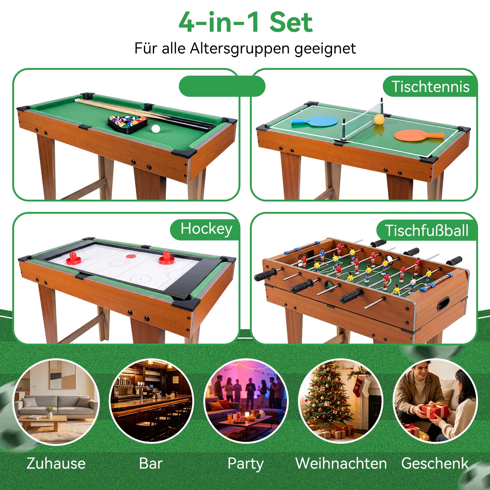 4-in-1 Multi Game Table, Tischkicker Kickertisch for Kids and Adults