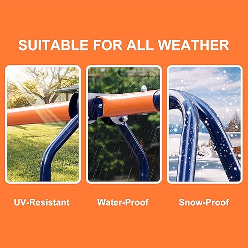 Miniatura 4 de Smartxchoices Juego de columpio de metal con 2 columpios de cinturón, 1 juego de balancín, juego de metal resistente con marco en A para jardín,