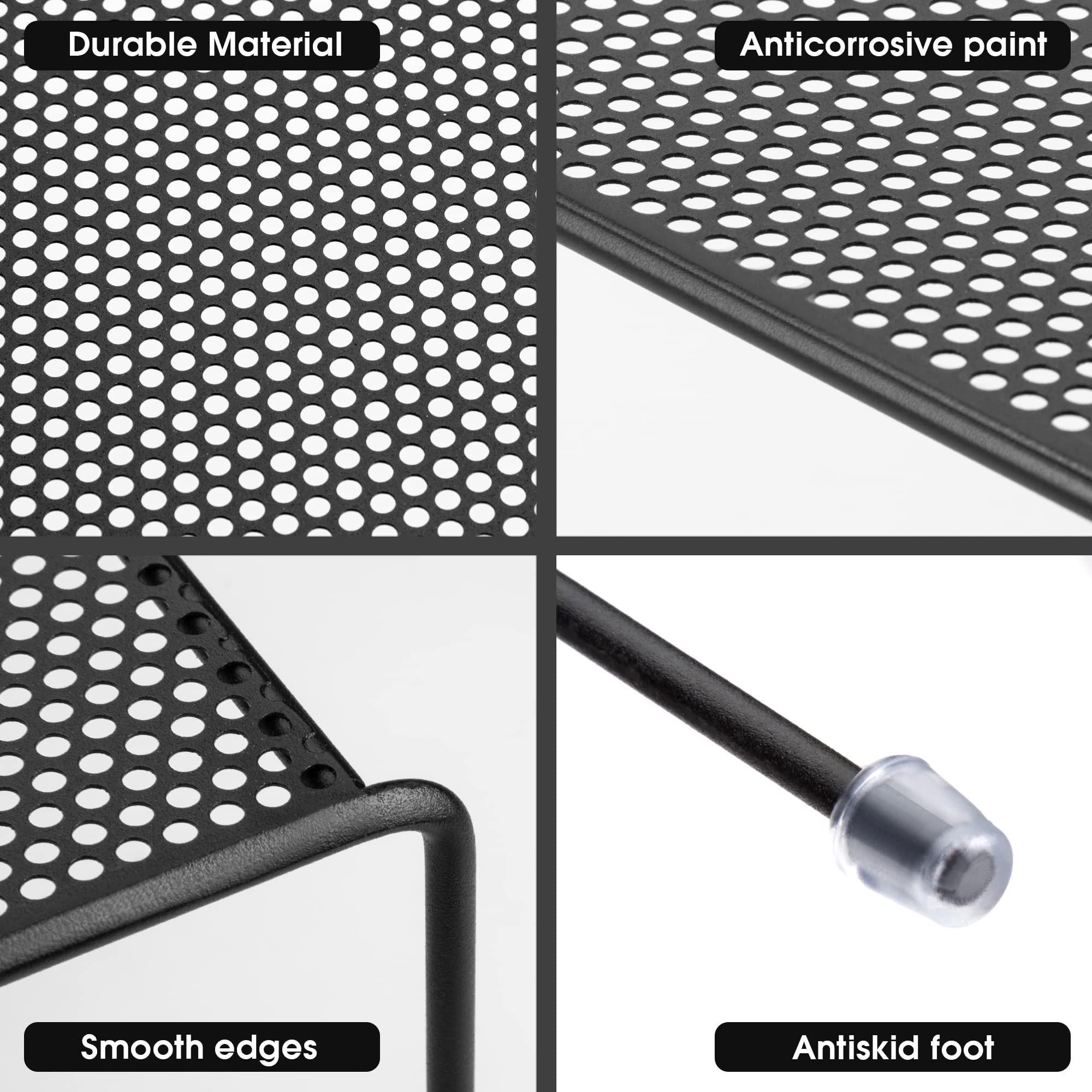 Lonian Organizer per Armadietto da Cucina, Set da 4 Mensole Impilabili in Metallo Robusto, Scaffale per Ripiano con Piedini Antiscivolo, Nero