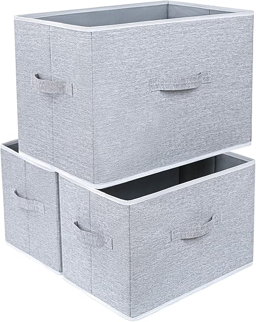 GY-honeq Aufbewahrungsboxen 3er Set - Faltbare Stoffboxen Grau | Für Spielzeug & Kleidung
