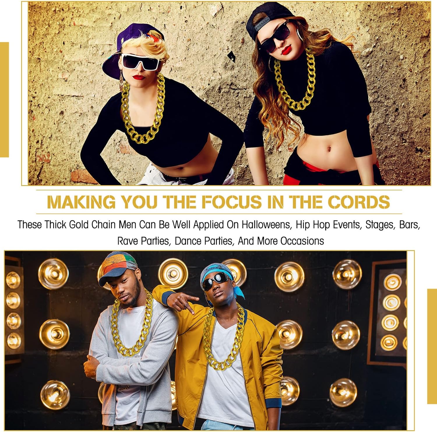 Bucherry 6 Pcs Hip Hop Rapper Chain Gold Chain, 90s Costume Jewelry Chunky Fake Necklace Large Jewelry for Men Women, 32" - Image 6