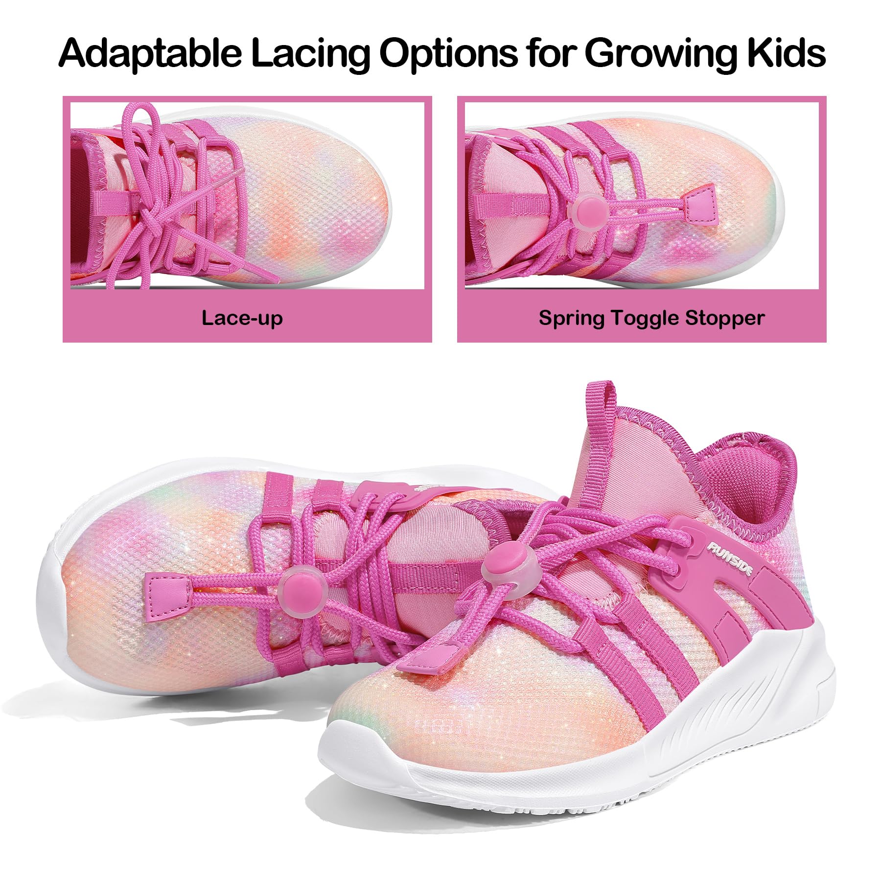 RUNSIDE Scarpe da tennis da bambina, con lacci, scarpe da corsa per bambini | Scarpe da corsa leggere e traspiranti