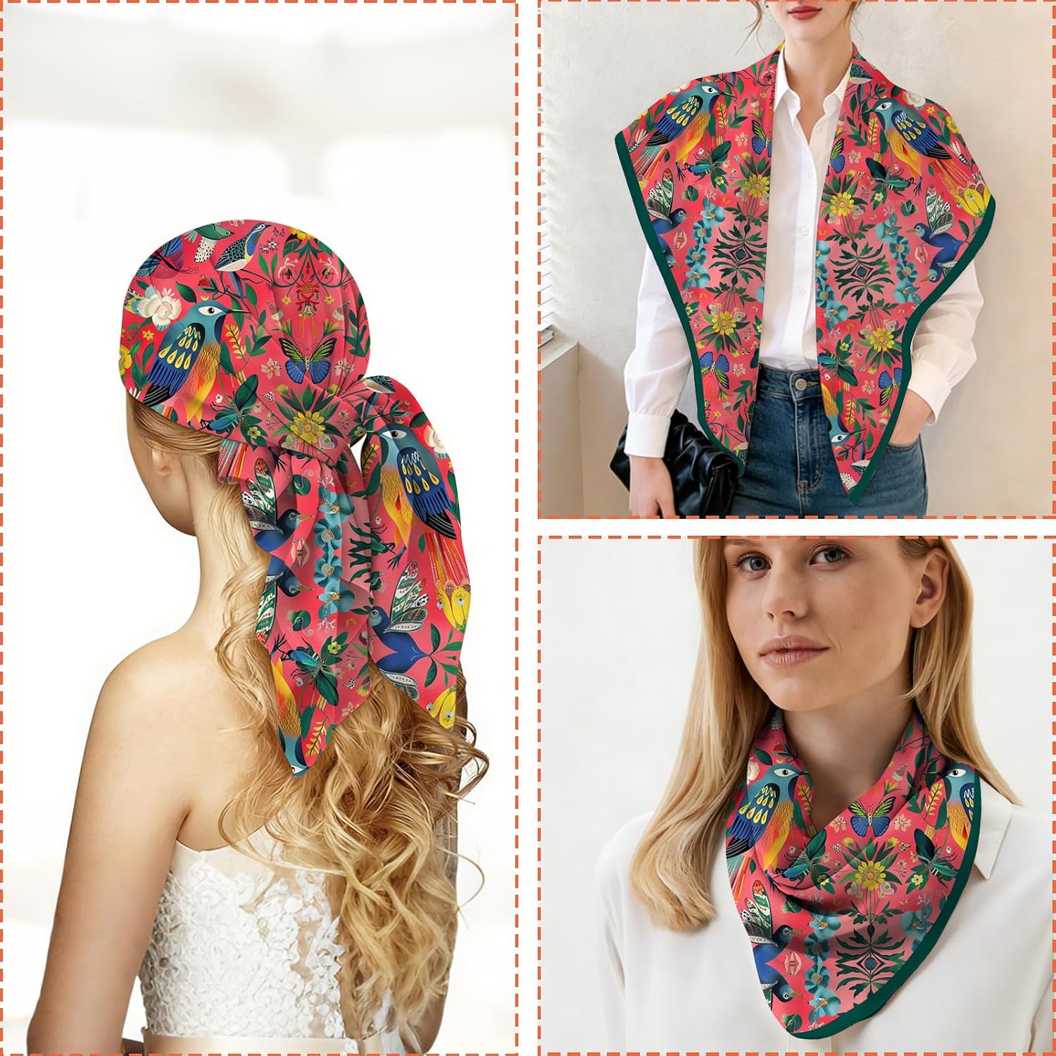 Scarf Silk Feeling Square Satin Headscarf Hair Wrap Bandana 27.5 Inches Trendy Aesthetic Cute Decoration Women Girls