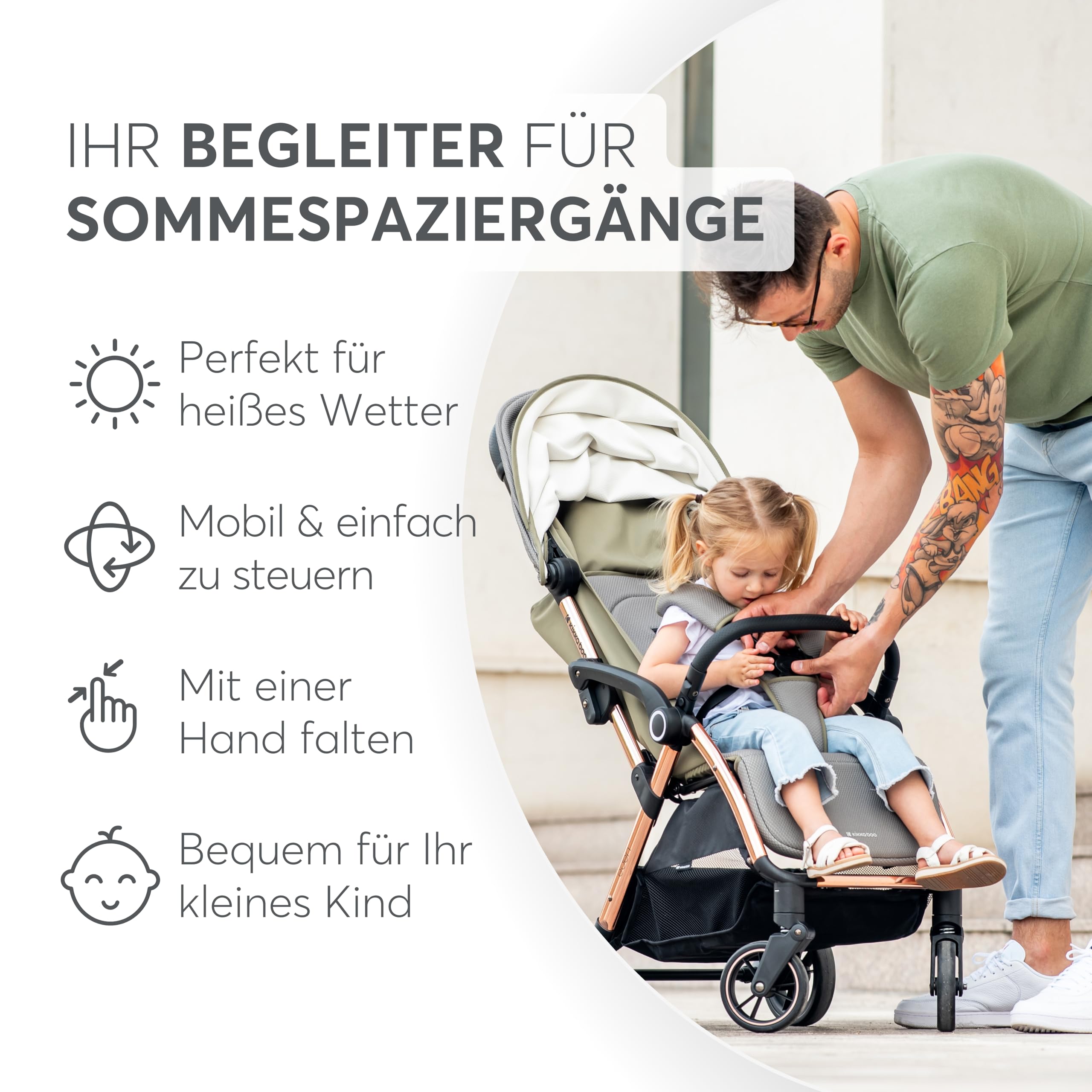 KikkaBoo Buggy EDEN Kinderwagen Reisebuggy, Bis 22 kg, Leicht 7,1 kg, Kompakt One-Hand-Faltbar, Inkl. Regenschutz, Beige