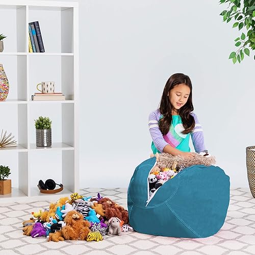 Miniatura 92 de Posh Stuffable - Sillón puff con almacenamiento para niños, contenedor de animales de peluche, organizador de juguetes de niños Lienzo Burbujas Azul