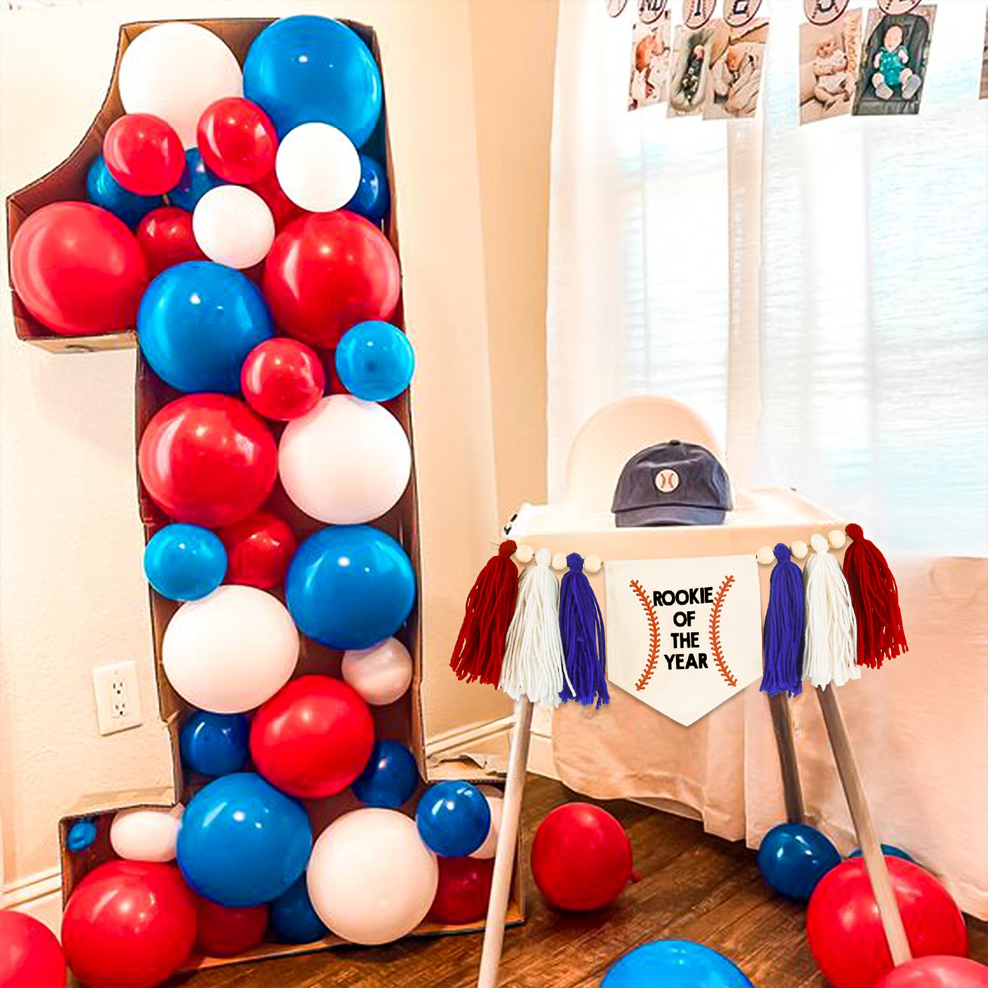 Baseball "Rookie Of The Year" 1st Birthday High Chair Banner – Blue & Red Party Decor - View #10