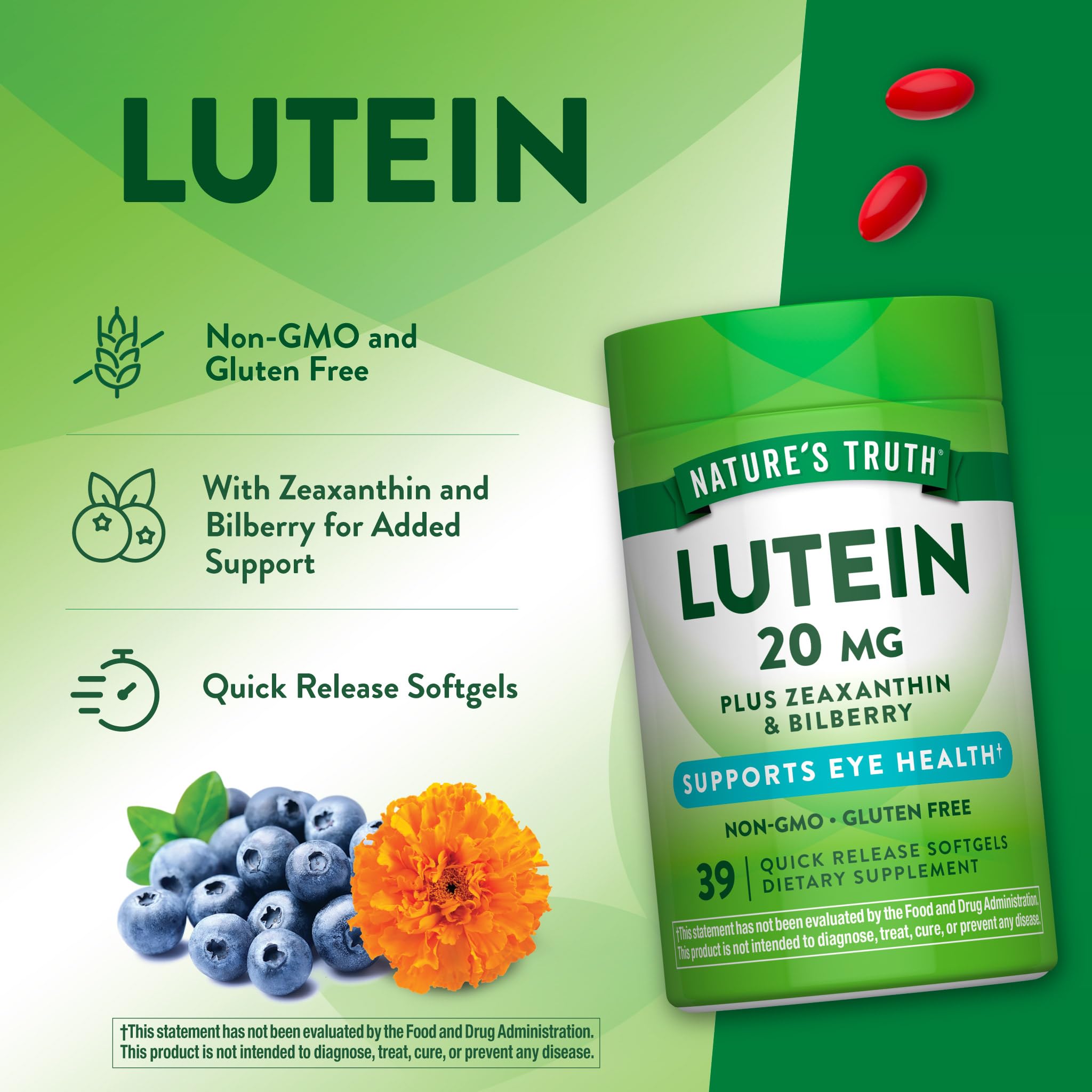 Nature's Truth Lutein and Zeaxanthin | 20 mg | 39 Softgels | with Bilberry — Amazon image 5