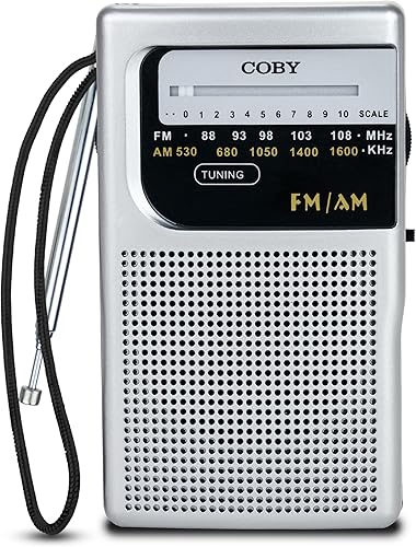 COBY Radio AMFM, radio portátil, funciona con pilas 2AA con recepción de largo alcance para uso en interiores, exteriores y emergencias, radio con