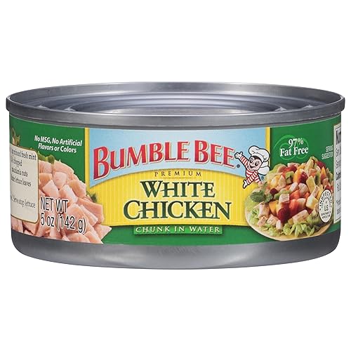 Bumble Bee Pollo blanco de primera calidad, trozo en agua, lata de 5 onzas, 0.46 oz de proteína por porción, sin gluten, apto para dieta cetogénica,