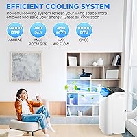 Vista 2 de Aire acondicionado portátil de 14000 BTU con control remoto, unidad de aire acondicionado de refrigeración independiente 3 en 1 con ventilador