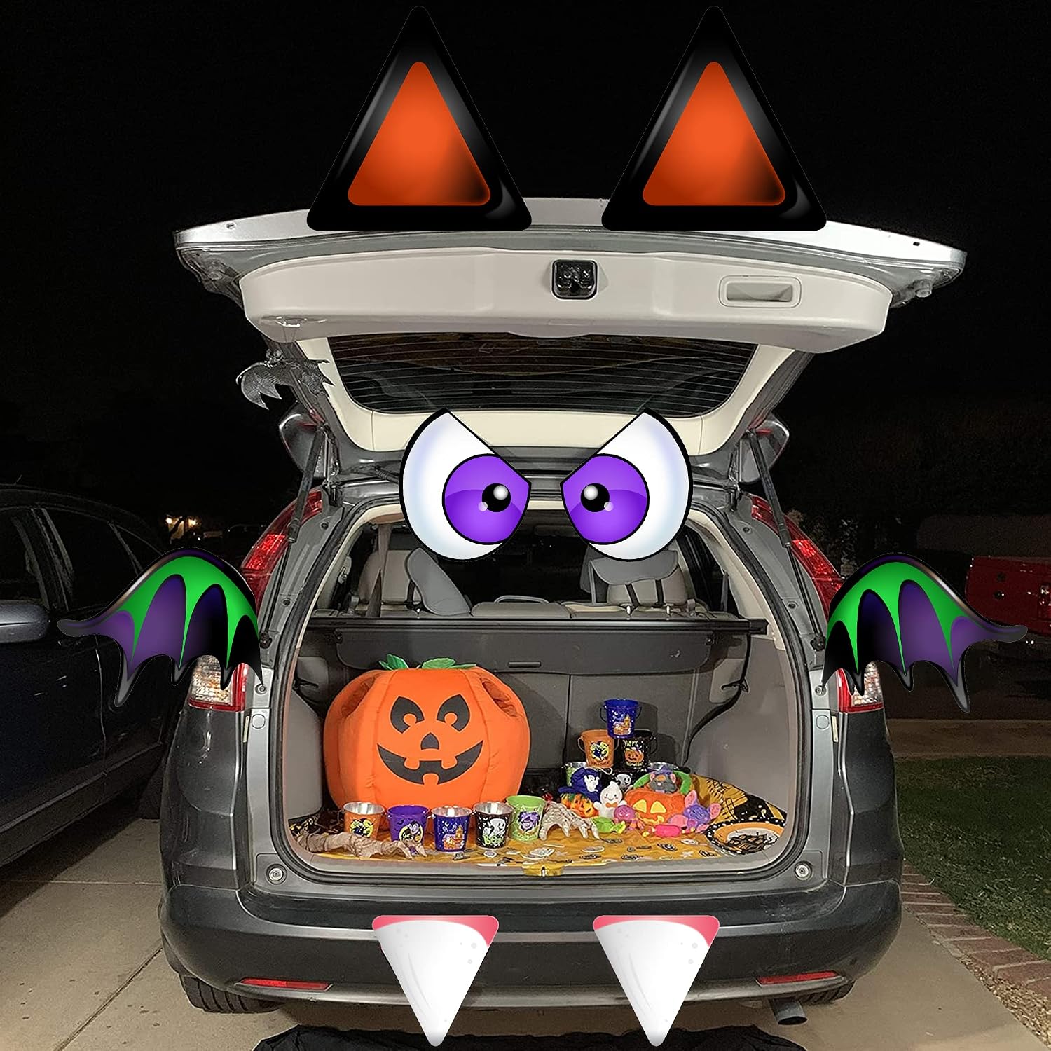 JOYIN Halloween Bat Trunk or Treat Car Archway Garage Decoration with Eyes, Fangs, Ears, Wings and Double Side Stickers