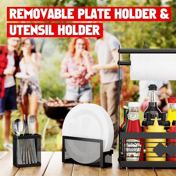 Organizador para parrilla con soporte para papel y platos miniatura 6