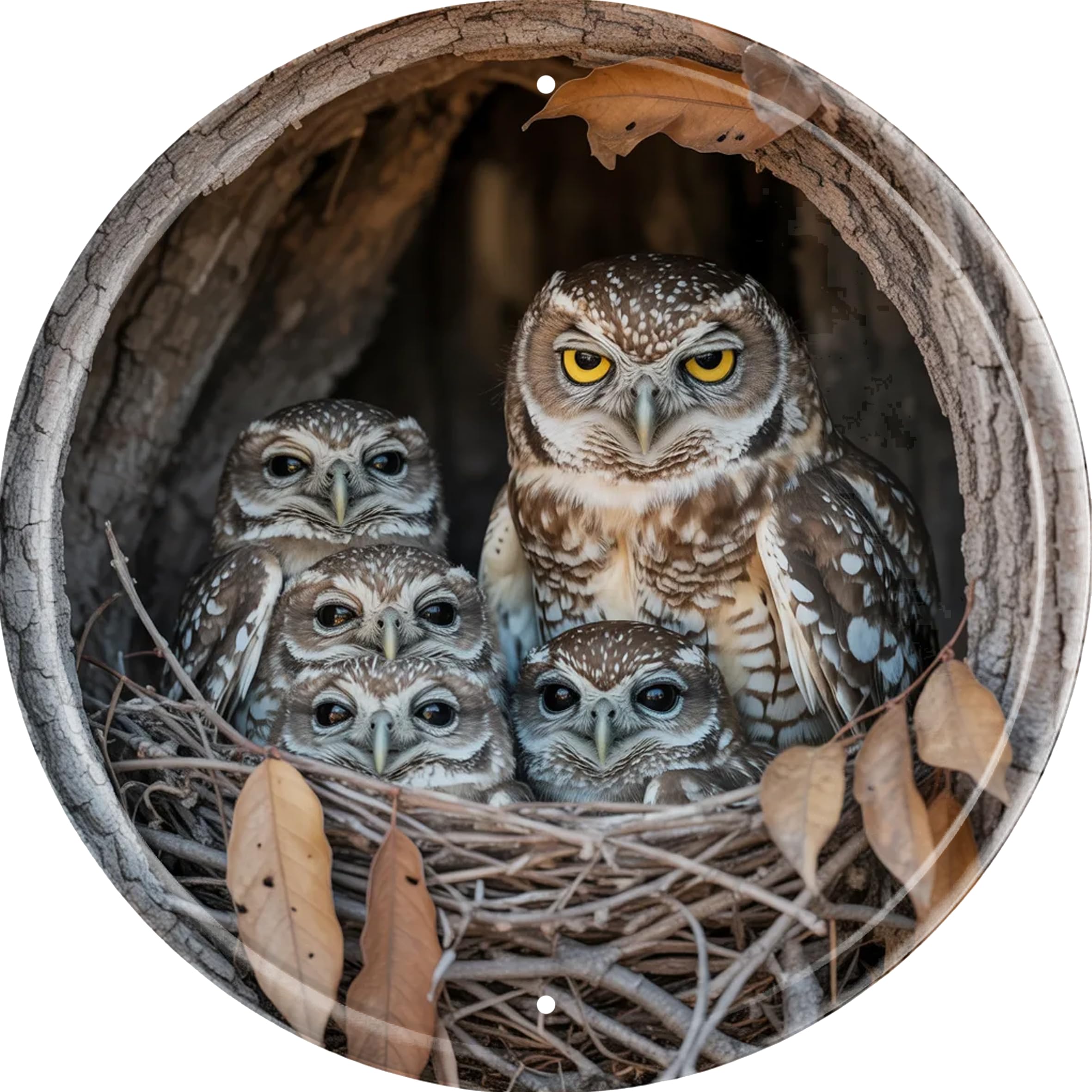 Owl Metal Sign 8x8in Round Wise Plaque for Library Wall Decor Gift