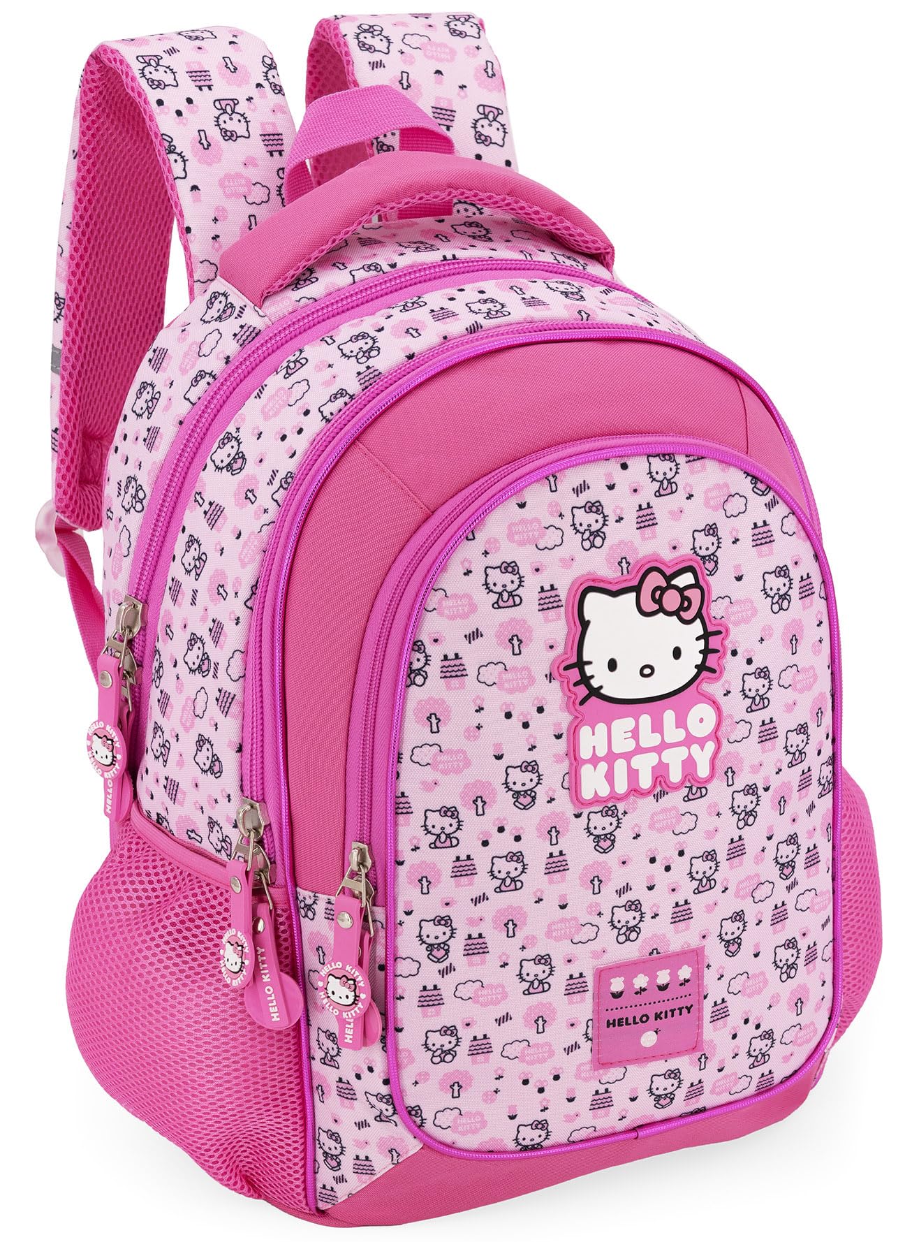 Schulrucksack Set Mädchen Grundschule 6-10 Jahre für Hello Kitty Fan, Rucksack (43x33x15 cm) & 3-Fach Federmäppchen Gefüllt (46 Teile) – Schulranzen Set Ergonomisch