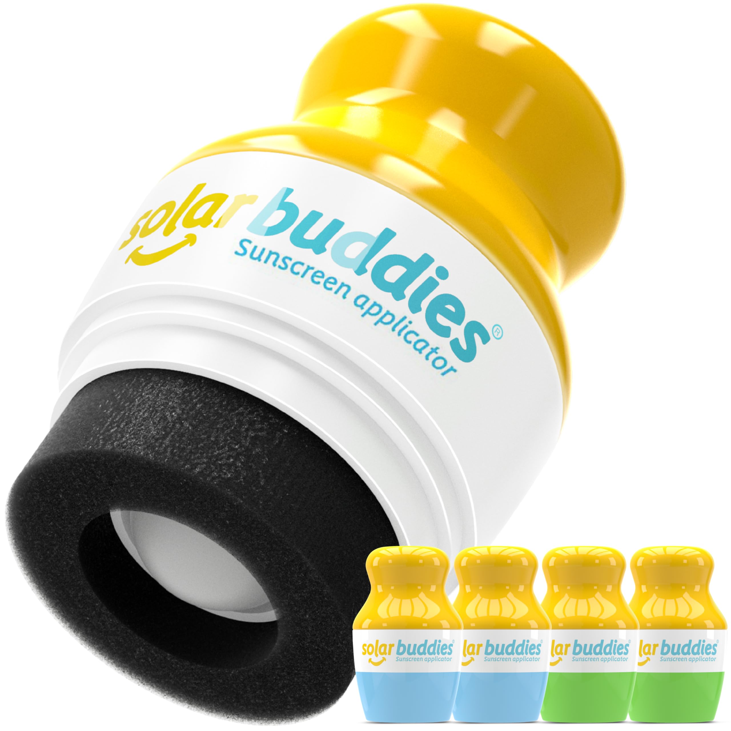 Solar Buddies Applicatore Solare - Blu, Blu, Verde, Verde - Ricaricabile Senza BPA Roll-on a Spugna per Bambini, Adulti e Famiglie - 100ml/3,4 fl oz, Formato Viaggio