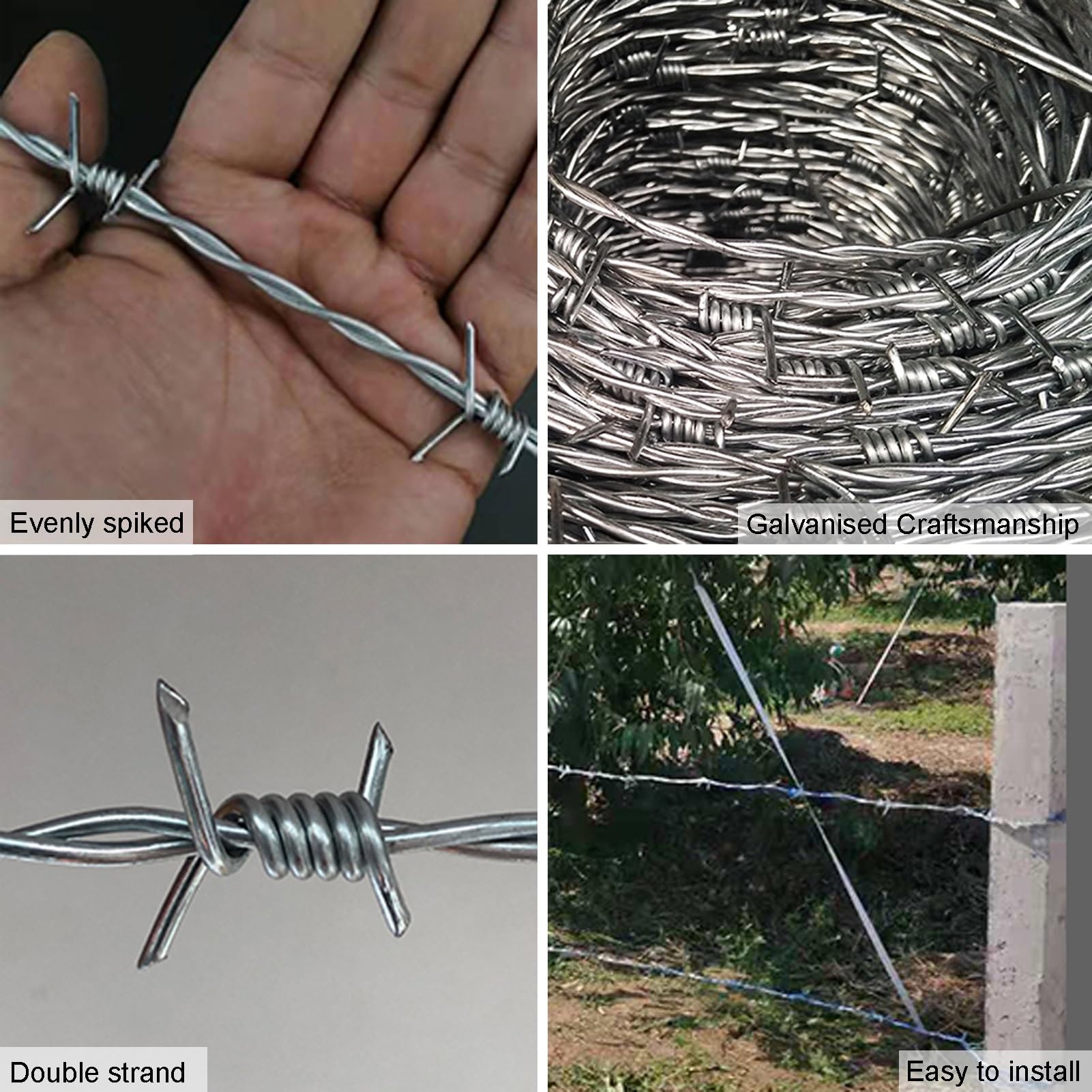 Stacheldraht Grün PVC-ummantelt 50m - 2-drähtig 4-spitzig Für Garten & Absicherung