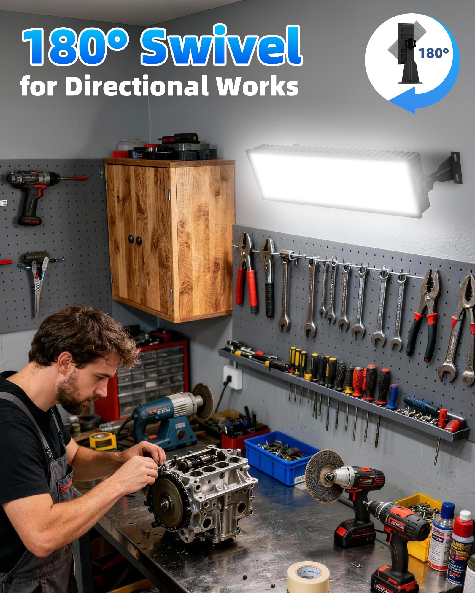 2 Pack LED Shop Lights 100W 14000LM 6000K Plug in Garage Light with 6FT Power Cord IP66 Waterproof — view 3